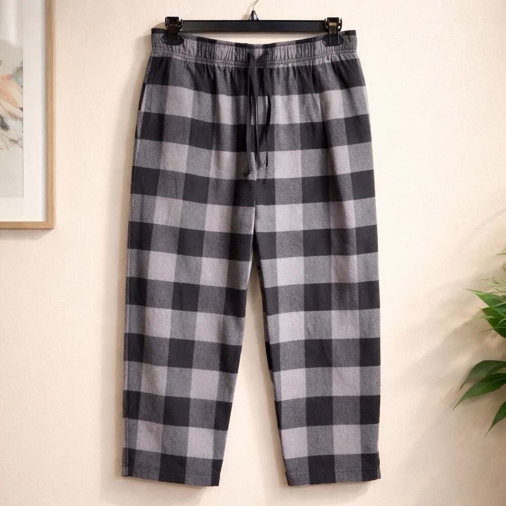 IZOD Men's Size M Gray Black Buffalo Plaid Fleece Pajama Pants